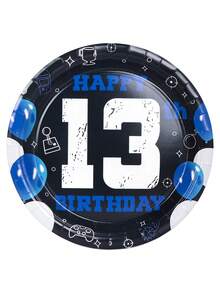 10pcs/20pcs/50pcs Black And Blue13th Birthday Decorations 13th Birthday Paper Plates Birthday Cake Plates Dinner Plates Disposable Official Teenager Blue 13th Birthday Tableware 13th Birthday Party Supplies For Teenager Favors