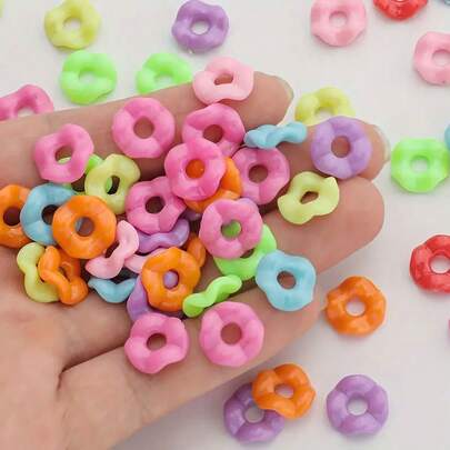 100pcs Mixed Color Round Donut Spacer Beads, Heart & Wavy Shape Plastic Beads Spacers, Large Hole, For DIY Jewelry Making, Bracelets, Necklaces, Keychains