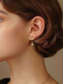 1 pieza Pendiente de plata sterling S925 con diseño de estrella de ocho puntas de circonita cúbica simple, pendiente de moda y versátil adecuado para uso diario de las damas, para madres, novias, regalos del Día de la Madre y San Valentín