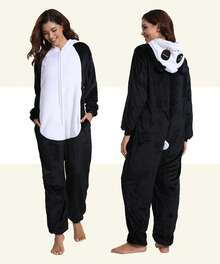 Unisex Adult Animal Oneise Paiamas,Mens Womens Flannel Hooded Halloween Cosplay Costume/ Homewear/Sleepweal - 白色 - 查看 3