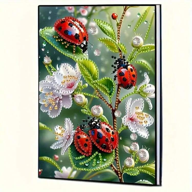 1 set 7-sterren lieveheersbeestjes & bloemen diamant schilderij notitieboek omslagset, insecten bloemen thema, [meerdere patronen beschikbaar], 5D asymmetrisch gevormd diamant schilderij dagboek notitieboek, borduur schetsboek, ideaal voor liefhebbers van handwerk, zachte leren kaft, schetsboek voor leren en kantoor, geschikt als verjaardags- en vakantiecadeau - Veel kleurig - Bekijken 8