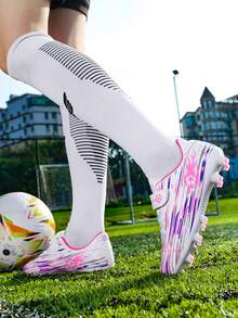 儿童钉鞋足球鞋，男童/女童学生人造草足球鞋，训练运动鞋 - 粉色 - 查看 8