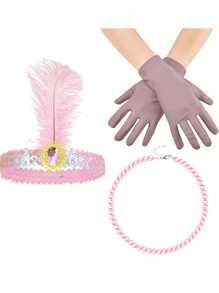 D EXCEED Set de 3 accesorii pentru flapper anii 1920: colier cu perle artificiale, bentiță și mănuși pentru femei - Costum de petrecere de Halloween anii 1920
