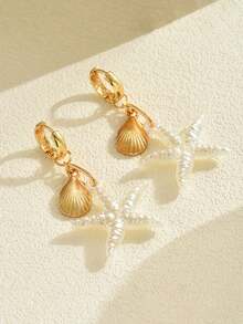 Pendientes bohemios de estrella de mar y concha - Multicolor - Ver 4