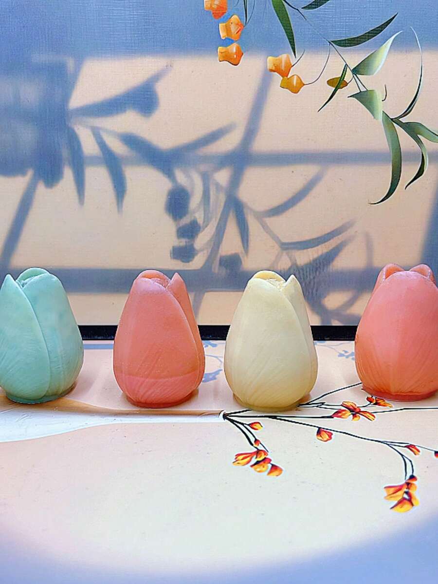 1pc Silicone Tulip Shaped Mold For DIY Tulip Aroma Candle, Plaster Home Decor Accessory - White - View 1
