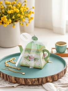 5pcs Tea Party Gift Box, Vintage Floral Teapot Box, Flower Tea Party Gift Box, European Candy Box, Teapot Candy Box, Tea Party Decoration, Suitable For Afternoon Tea Time, Garden, Bride's Wedding, Birthday, Party