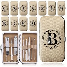 1 Set hochwertige Edelstahl Nagelschneider Maniküreset mit 8 Teilen in Etui, dauerhafte Nagelpflege-Tools für Maniküre und Pediküre, klassischer Stil Nagelhautschieber, Zehennagel-Knipper, Haushalts-Essentials, Pflegeartikel, Muster mit 26 Buchstaben