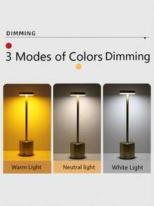 1 pieza Lámpara de escritorio LED recargable, 3 opciones de color, con cable de carga USB, luz ambiente nocturna para mesita de noche, adecuada para dormitorio, bar, restaurante, decoración de hotel - Bronce - Ver 2