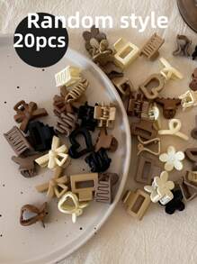 20 piezas/10 piezas/5 piezas Set de Pinzas de Flequillo Mini, Pinzas para el Cabello de Estilo Minimalista Princesa de Color Café Mate, Accesorios para el Cabello con Diseños Surtidos, Pinzas de Garra de Otoño de Moda de Invierno para Atuendos de Vacaciones para Mujer