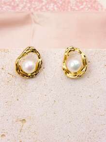 1 Pair Luxury Geometric Hollow Stud Earrings, Suitable For Daily Wear