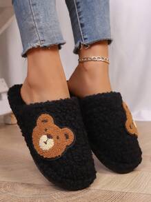 Chinelos Domésticos Femininos, Chinelos tipo Ursinho Fofo de Desenho Animado, Chinelos de Quarto, Chinelos de Piso, Chinelos de Carpete, Chinelos de Dedo Fechado, Sapatos Domésticos Casuais Femininos, Novos Chinelos Domésticos Femininos para Outono e Inverno