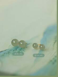 一对 6-8 毫米圆形翡翠和 S925 耳钉优雅迷人耳环，适合女士珠宝日常生活或派对 - 簡約時尚 - 查看 5