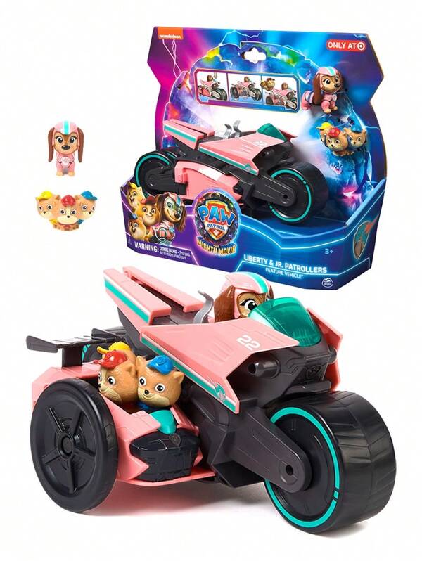 Spin Master Jucărie de motocicletă transformabilă cu 3 roți PAW Patrol Movie 2 Beibei - Autorizată oficial, Design roz și negru, 3+ ani, Cadou perfect de ziua de naștere cu minifigurine
