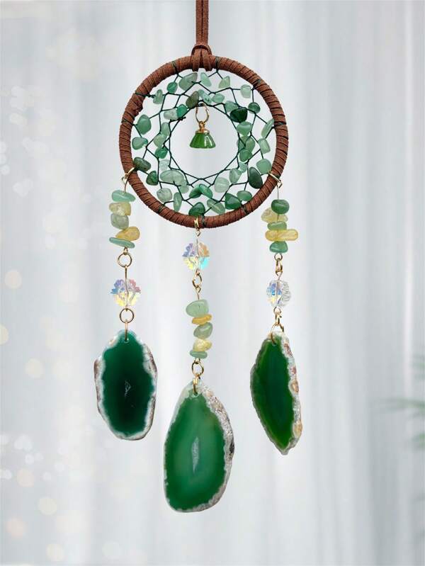 1pc, Dreamcatcher Net Pendant, Natural Stone Agate Piece Car Pendant, Sunshine Catcher Light Luxury Car Pendant, Hand-Woven Niche Car Pendant With A High-End Light Luxury Men's Gift, Rearview Mirror Decoration Hand-Woven Handicrafts