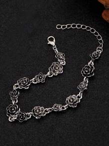 1pc Dark Punk Gothic Vintage Rose Flower Men Bracelet, New Fashion High Quality Versatile Birthday/Engagement Gift, Suitable For Daily Wear