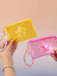 1pc Kids Summer Beach Transparent Coin Purse, Star Glitter Colorful Mini Wallet With Zipper & Strap, Unisex For Boys & Girls - Multicolor - View 5