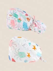 Set de 2 gorros de enfermera ajustables y bonitos con estampado, de talla única, que absorben el sudor, con correa elástica, adecuados para salón de belleza, veterinaria, médico, enfermera, trabajo de limpieza