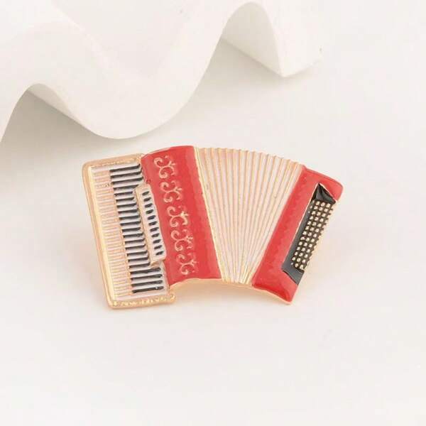 1 pieza. Unisex. Broche de acordeón de estilo rojo con estilo literario y retro. Apropiado para uso diario y eventos con tema musical.