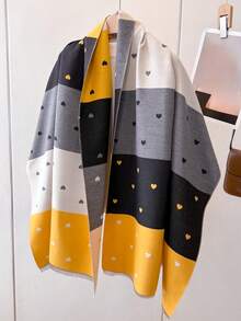 1pc Women Faux Cashmere Multi-Color Patchwork Heart Pattern Jacquard Knit Shawl Cardigan, Thick And Warm For Daily Use - Multicolor - View 6