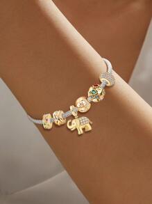 1Pc Fashionable Pink Green Red Blue Love Zirconia Round Beads Charms Fit For Women Bracelets Bangles DIY Jewelry Making And Daily Outfit Matching Jewelry Decoration For Girls