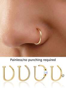 1/3/5pcs Men And Women Fake Pierced Nose Rings Fashion 18K Gold D-Shaped Punk Hip Hop Fake Nose Ring Non-Piercing Inlaid Zirconia/Opal Nose Clip Stainless Steel Pierced Nose Septum For Teenagers Body Jewelry, Suitable For Men And Women Daily Wear, Prom, Party, Valentine's Day, Halloween, Christmas, Mother's Day, Girlfriend/Boyfriend/Mother/Father/Birthday Holiday Gift - Multicolor - View 7