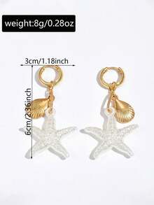 Pendientes bohemios de estrella de mar y concha - Multicolor - Ver 5