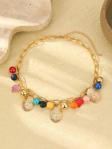 1 件女式波西米亚风格串珠合金椭圆形标签树形图案项链