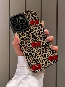 1 pieza Funda de teléfono de piel sintética suave y protectora con estampado clásico de flor rosa y estampado de leopardo, compatible con iPhone 16/16Plus/16Pro/16ProMax, resistente al agua, a los golpes y a los arañazos