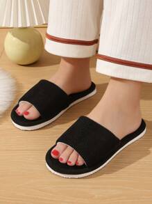 Women's Corduroy Open Toe Slippers, Beige For Spring/Summer Home Indoor House Slipper