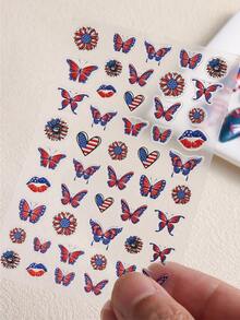 2 件 5D 浮雕独立日美甲贴纸蝴蝶心形嘴唇花朵蓝红节日图案指甲贴花 5D 浮雕滑块适用于指甲设计 DIY 家庭美甲沙龙美甲用品 - 彩色 - 查看 9