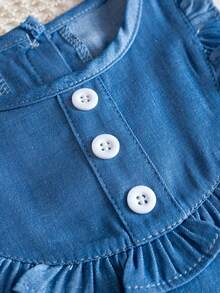 Newborn Baby Girls Cute Denim Effect Sleeveless Jumpsuit Romper, Summer