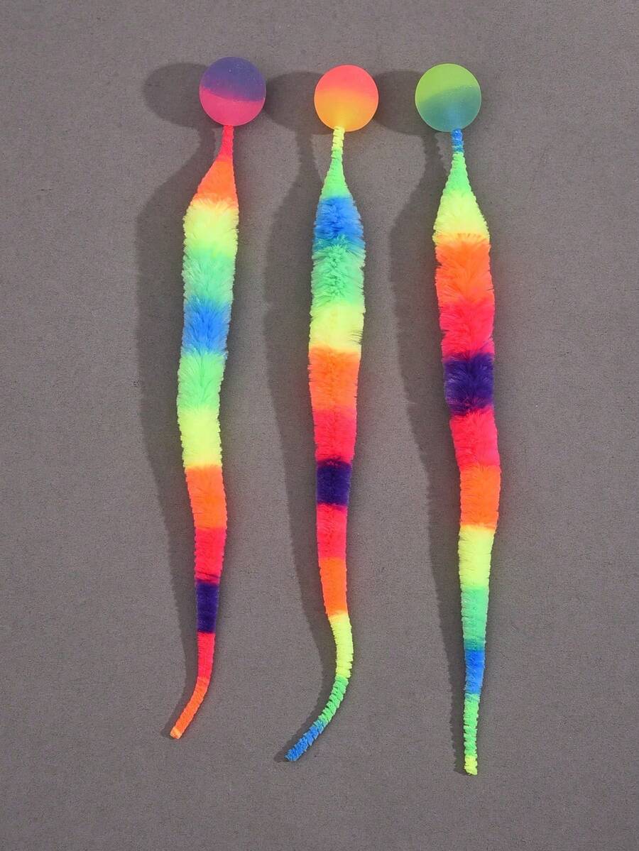 1pc Pet Toy Magic Fluffy Caterpillar Bouncing Ball, Rainbow Worm Jumping Pet Toy, New Arrival - Multicolor - View 1