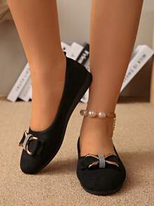 优雅蝴蝶结细节女式平底鞋 - 圆头一脚蹬软底平底鞋，轻便舒适 - 时尚蝴蝶结设计展现优雅风格 - 经典、优雅、百搭 - 黑色 - 查看 6