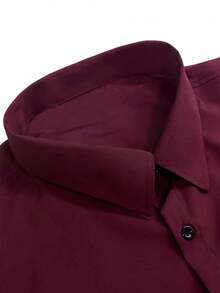 Men's Long Sleeve Solid Color Single-Breasted Business Dress Shirt, Business Formal Style, For Fall - Burgundy - View 4