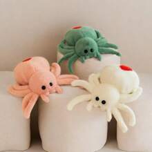 万圣节毛绒动物蜘蛛毛绒柔软毛皮可拥抱绿蜘蛛枕头，可爱的玩耍毛绒玩具，毛绒蜘蛛超柔软毛绒玩偶动物玩具，适合儿童和成人 9.8 英寸