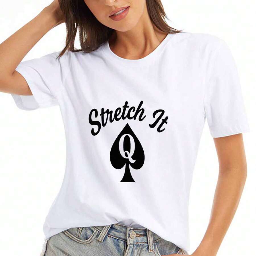 Stretch It Spade Queen Women's Cotton T Shirt, Premium Cotton Quality Print, Durable And Long Lasting, Casual Fashion, Perfect For Everyday Wear, Unique Design, Comfortable. - 白色 - 查看 1