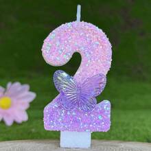 1 件生日蜡烛数字，高端蜡烛数字 0-9，适合浪漫派对、生日蛋糕装饰、节日周年派对蛋糕蜡烛、闪亮数字蜡烛 - 漸層紫蝴蝶 - 查看 5