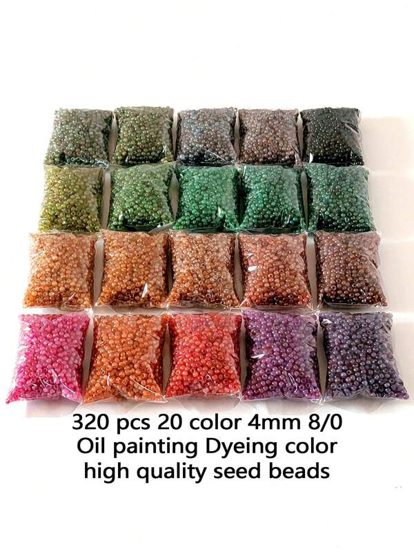 320 peças de contas de semente de vidro para a fabricação de joias, 4mm 8/0 pérolas em tons de óleo de arroz ombré falsas, 20 cores opcionais, 20g/pacote, suprimentos de artesanato uniformes de alta qualidade, adequados para pulseiras DIY, tecelagem, bordado, pulseiras, brincos, colares, anéis, presente perfeito para família e amigos