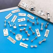 Juego de 10/32 piezas surtido de dijes de equipo de fitness de aleación con acabado plateado antiguo, adecuado para hacer collares, aretes, llaveros y accesorios de joyería DIY