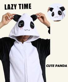 Unisex Adult Animal Oneise Paiamas,Mens Womens Flannel Hooded Halloween Cosplay Costume/ Homewear/Sleepweal - 白色 - 查看 2