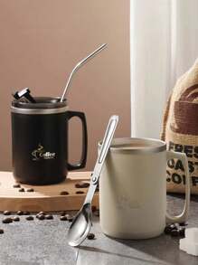 1 pezzo tazza in acciaio inossidabile con coperchio, tazza da caffè da 450ml a doppia parete, tazza da viaggio termica con coperchio scorrevole anti-fuoriuscite, nero/grigio/bianco