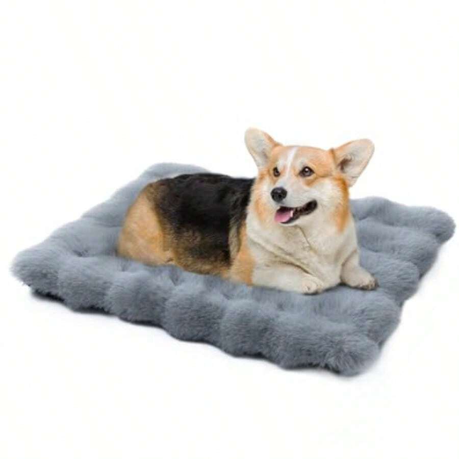 Cat Beds For Indoor Cats Dog Crate Pad Warm Fluffy Plush Dog Kennel Bed Flat Mat Blanket For Small Dogs Kitten Washable Crate Mat For Puppy Cages Faux Fur Grey 24 X 18'' - 24''Lx18''Wx1.5''Th - View 1