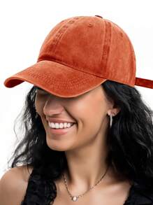 1pc Unissex Vintage Envelhecido Aba Curva Boné de Beisebol, Cor Sólida, Primavera/Verão
