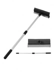 2-In-1 Telescopic Window Cleaner With Squeegee & Sponge - Extendable Aluminum Pole For Car Glass, High-Rise Windows, Shower Doors - Dual-Sided Scrubbing Tool For Home/Kitchen/Cleaning Accessories