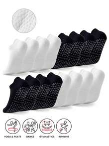10pcs/6pcs Black & White Women Non-Slip Yoga/Pilates/Dance Ankle Socks, Gripping, Soft And Comfortable