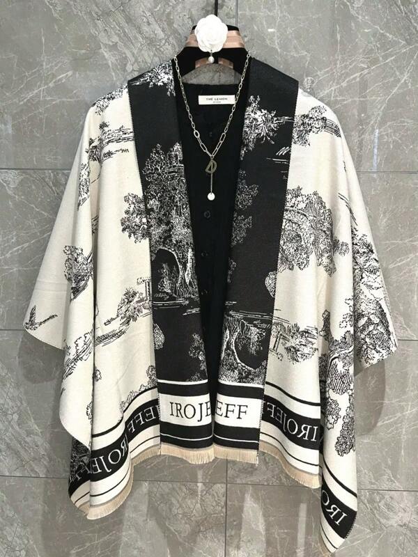 Black European And American Fashion Women Scarf Shawl, Multi-Functional Warm Outerwear For Autumn/Winter