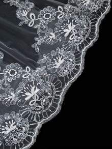 Véu de noiva longo com cauda e acabamento em renda branca, renda floral com lantejoulas, véu grande em tule macio para fotos e acessórios de vestido de noiva, roupas de outono para mulheres, acessórios para o Dia dos Namorados. - Branco - Ver 3
