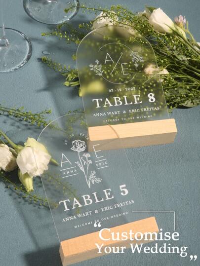 Custom Acrylic Semicircular Wooden Holder Seat Sign 20pcs/10pcs/5pcs/1pc Customized Single Sided Wedding Table Number Wedding Signage Personalized Transparent Semi Transparent Acrylic Table Number For Wedding Signs Decoration Table Number Holder Customise Table Sign Holder Business Card Photo Picture Holder Suitable For Weddings Parties Birthdays Christmas,Art Activities For Children