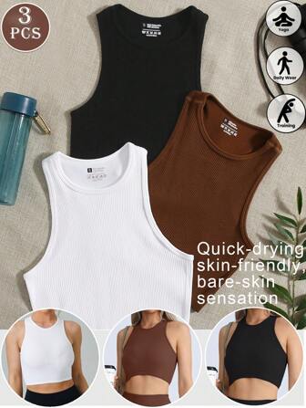 3pcs Women Colorful Camisoles, Plus Size Women Undershirts, Seamless Sleeveless Camisole Tops, Breathable Quick Dry Loose Fit Tank Tops