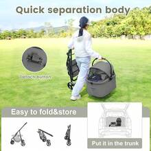 3-In-1 Foldable Dog Stroller For Small Dogs Up To 20 Kg (45 Lbs) – Transport Box, Car Seat & Stroller With Rain Cover & Ventilation Mesh | All-Weather Suitable For City, Travel, Vet Visits, Shopping & Outdoors | Extra Storage Compartment, Belts & Suspension | Ideal For Jogging, Hiking & Camping - 深灰色 - 查看 6